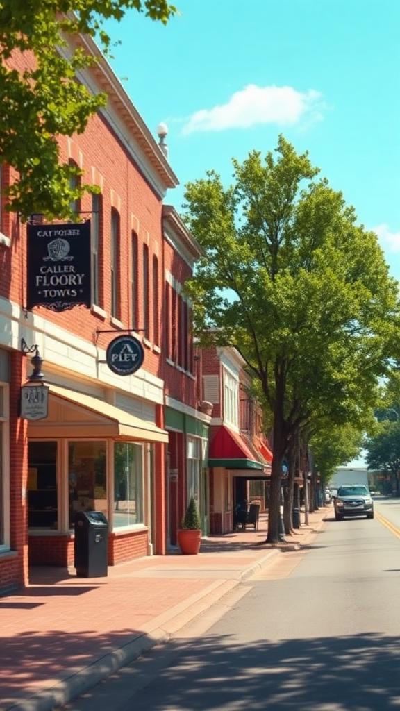 Small-town Main Street on a bright day