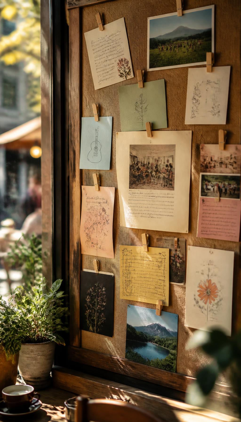 Community bulletin board with handwritten notices